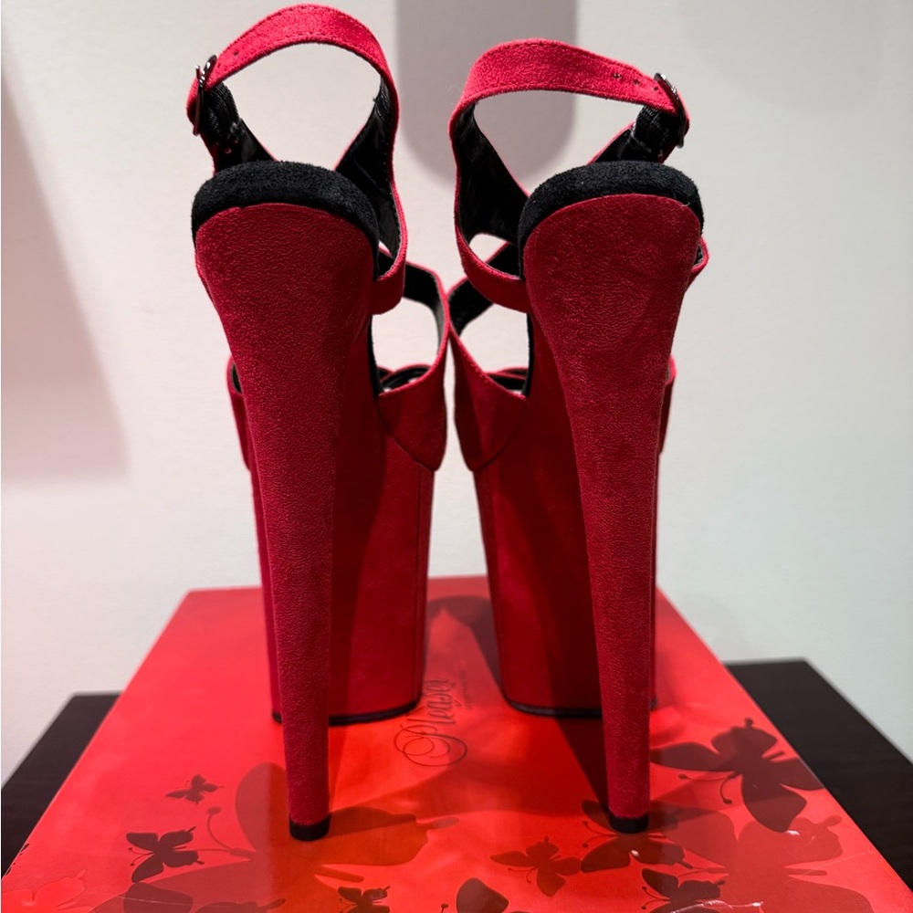 Pleaser Flamingo FLAM831FS Red Faux Suede Size 7 - Picture 5 of 10